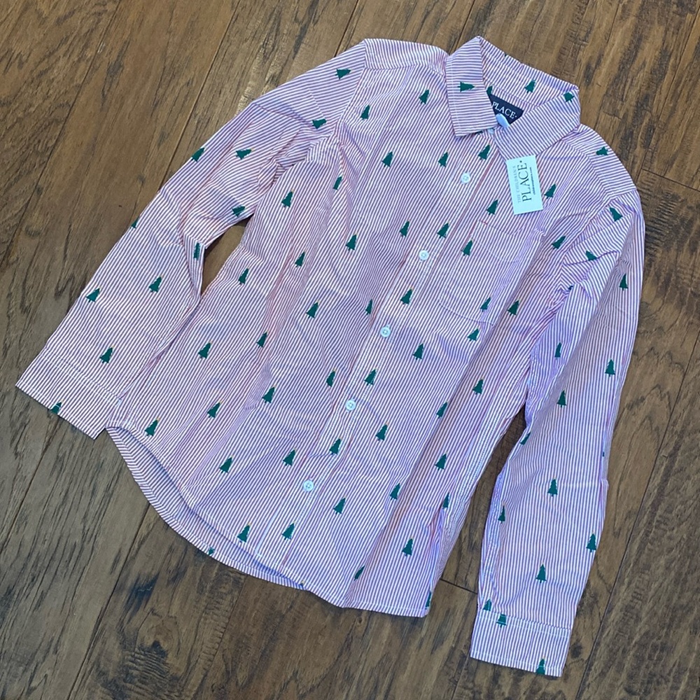Boys long sleeved button down Christmas shirt